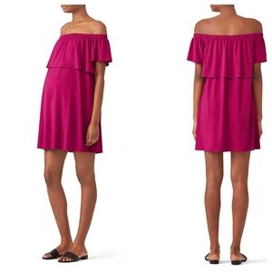 Rosy Pope Luisa Maternity Magenta‎ Off Shoulder Ruffle Dress Small Baby Shower